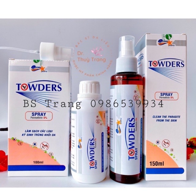 Towders spray 100ml - 150ml - Towder xịt ghẻ, xịt loại bỏ ký sinh trùng trên da