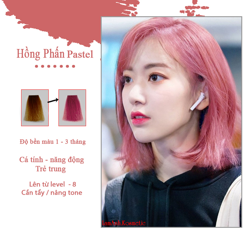 Thuốc nhuộm tóc màu HỒNG PASTEL màu nhuộm lên mầu chuẩn tone kem nhuộm an toàn không sót mùi thơm(đã bao gồm thuốc tẩy)