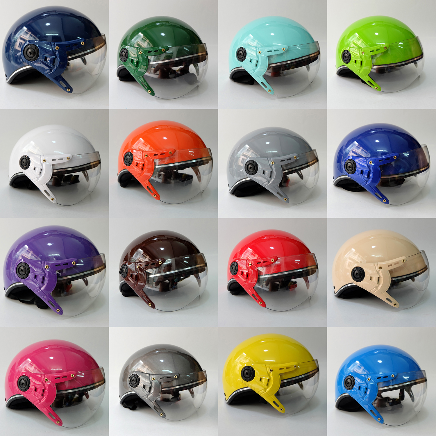 NÓN BẢO HIỂM NỮA ĐẦU(1/2) MÀU BẠC SƠN BÓNGVIỀN BẠCLIỀN KÍNH-ĐẶT CHUẨN CR