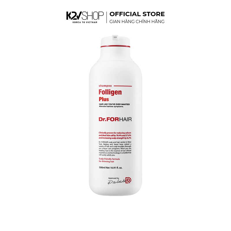 [K2V Shop] Dầu Gội Ngăn Rụng Tóc, Sạch Gàu, Kích Thích Mọc Tóc, Giúp Khoẻ Mạnh và Bóng Mượt Dr.ForHair Folligen Plus Shampoo 500ml