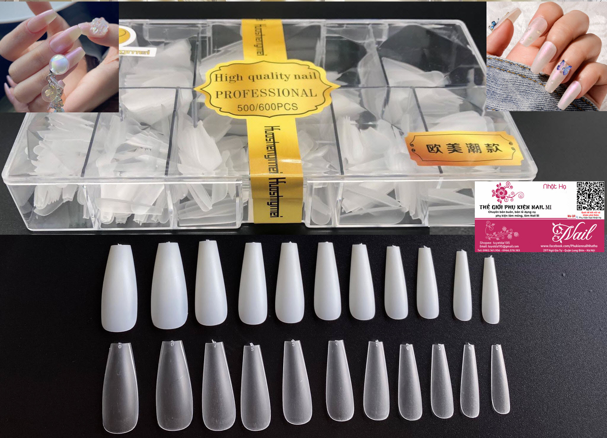Móng úp hsm mẫu mờ nhám sẵn phom thang, dẻo mẫu mới