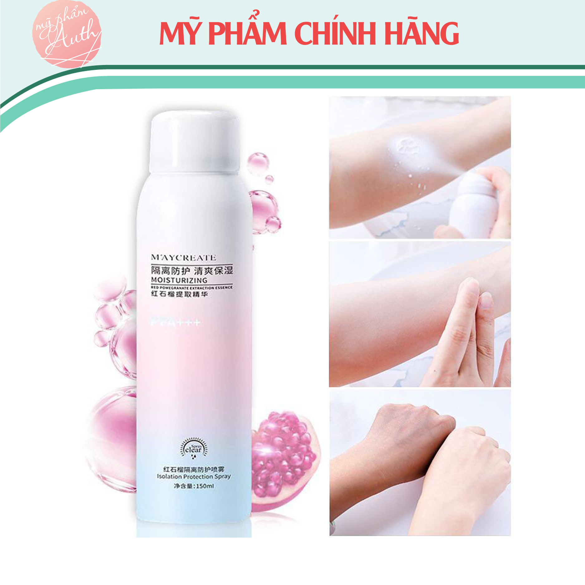 [HCM]Xịt Chống Nắng Trắng Da xịt chống nắng trắng da tức thì dưỡng ẩm da Spf35 Maycreate 150ml
