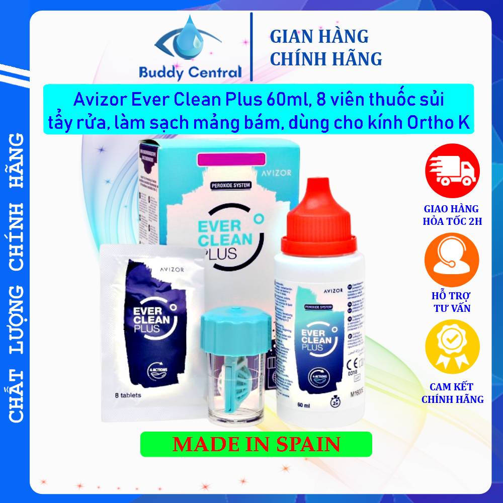 Dung dịch khử trùng và diệt khuẩn lens kính áp tròng Avizor Ever Clean Plus 60ml - Buddy Central