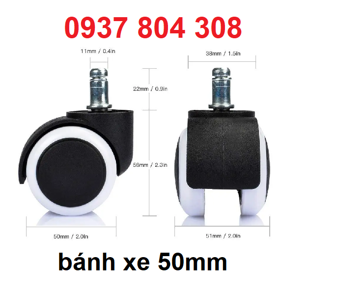 Combo 5 bánh xe ghế văn phòng, bánh xe ghế gaming loại tốt, đường kính 5 phân