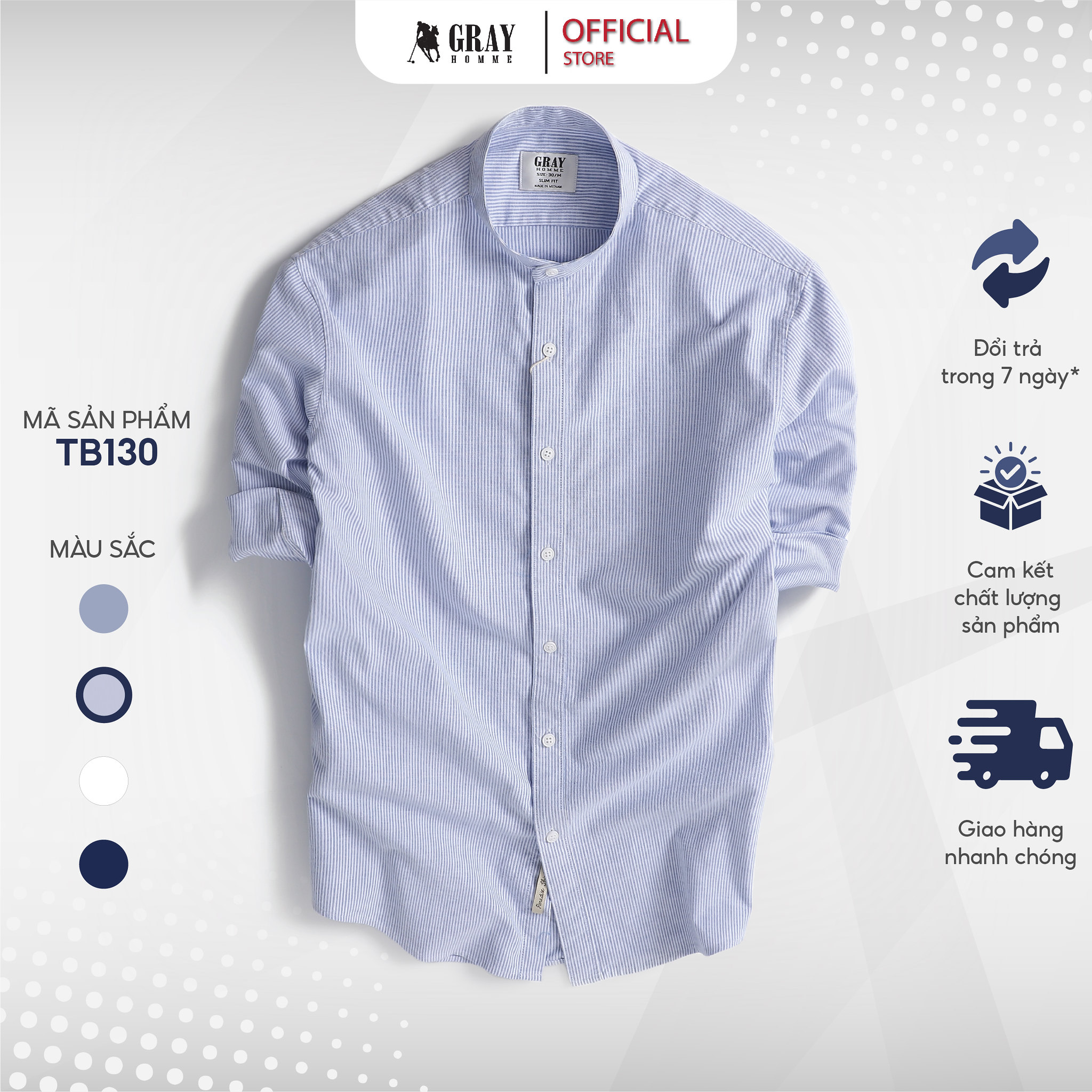 Áo sơ mi nam dài tay cổ tàu grayhomme sơ mi cổ tàu linen kẻ sọc cá tính chất vải đũi thoáng mát - tb130