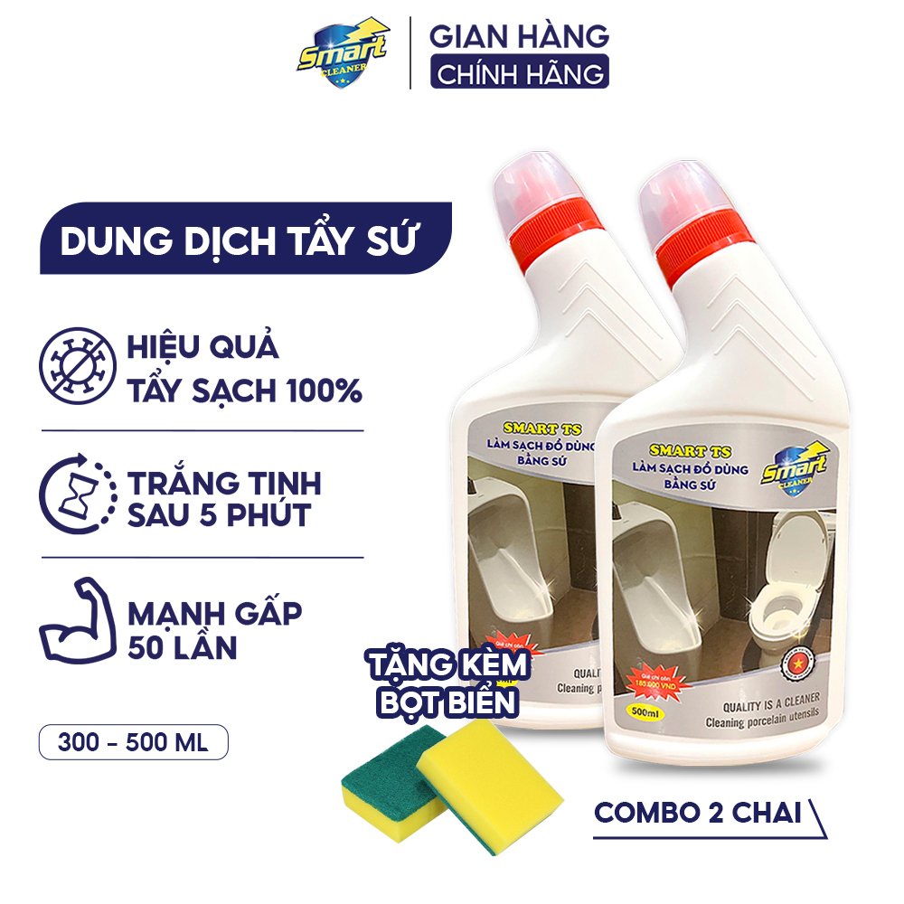 Combo 2 chai nước tẩy rửa làm trắng đồ sứ smart ts không hỏng men 300/500ml