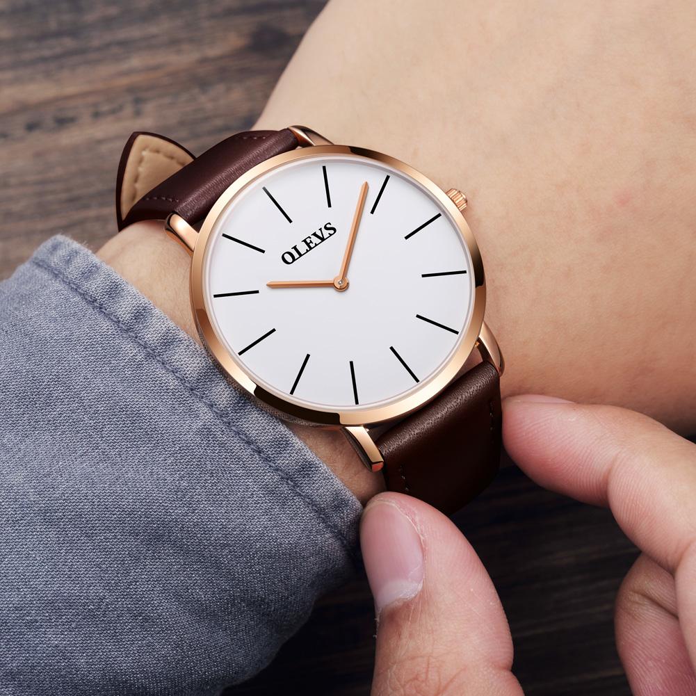 OLEVS Đồng hồ nữ Đồng hồ nam mặt kính pha lê siêu mỏng + dây da chất lượng cao phong cách đơn giản, lịch lãm, chống nước 30M, thương hiệu cao cấp Nhật Bản - INTL