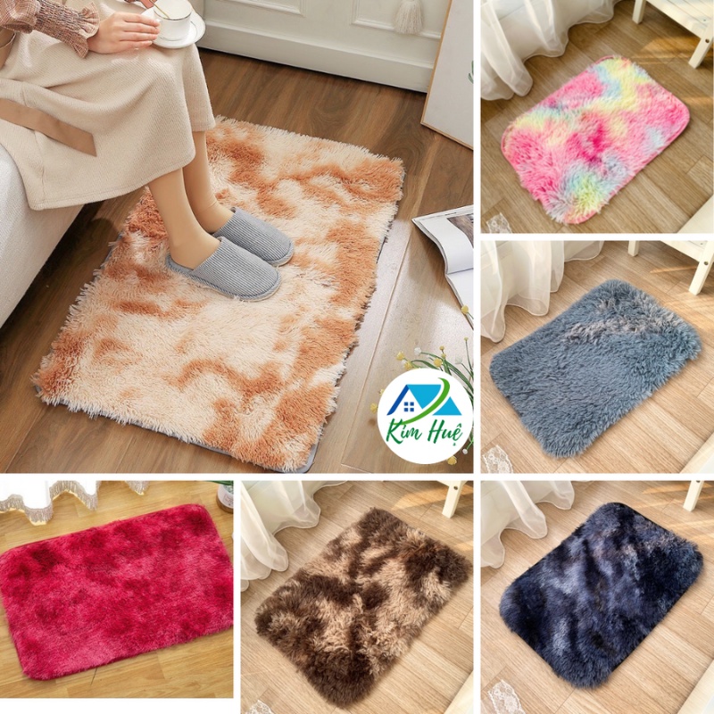 Thảm lông chùi chân lông loang, thảm lau chân nhà bếp lông dài thấm nước 40cm x 60cm Trang trí Kim Huệ