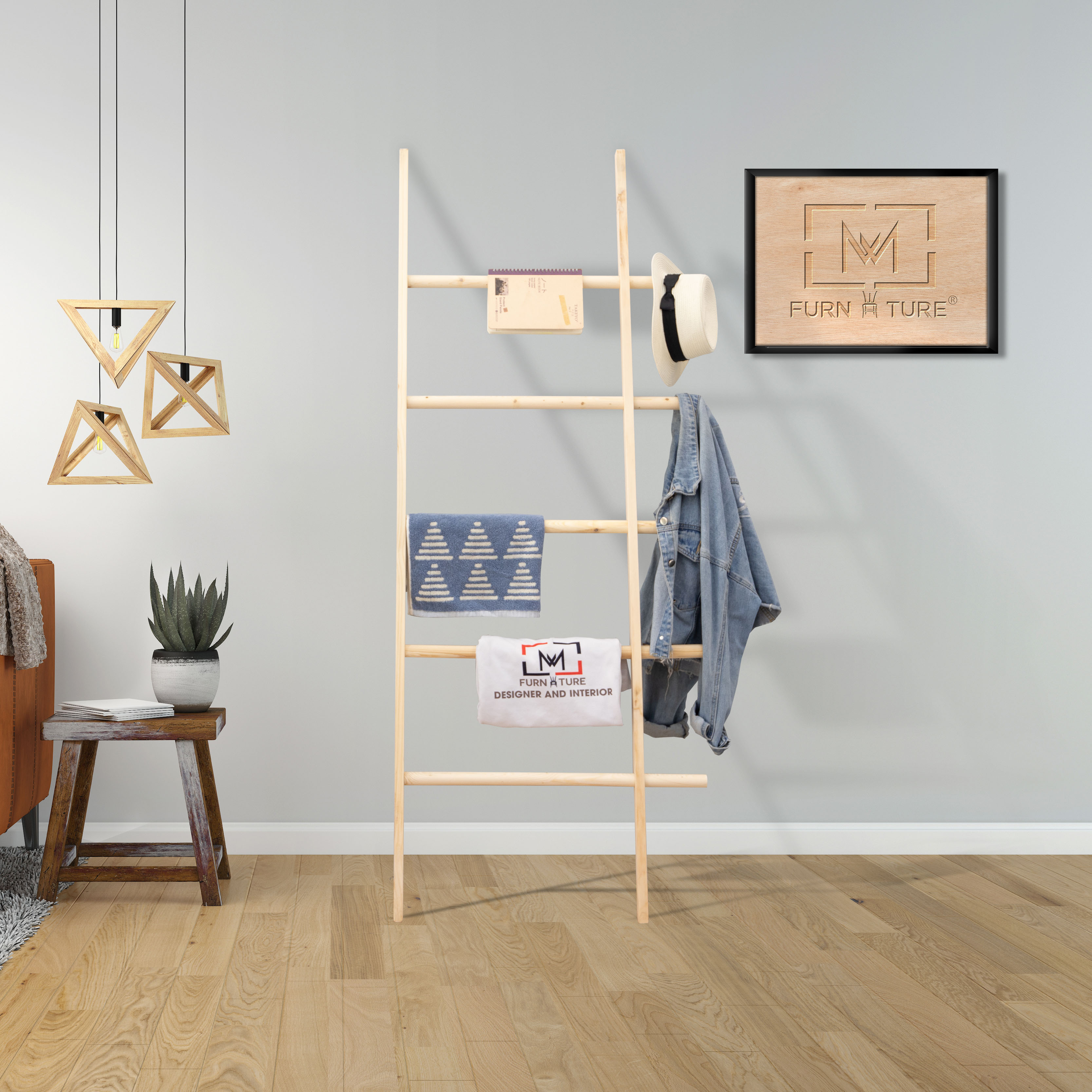 Thang trang trí gỗ tự nhiên đa năng - thang gỗ trang trí homestay - b towel ladder