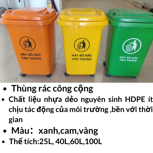 Thùng Rác Nhựa Công Cộng 60L, Thùng Rác Nhựa Công Nghiệp 60L, Thùng Rác Nhựa Hdpe 60L Có 4 Bánh Xe