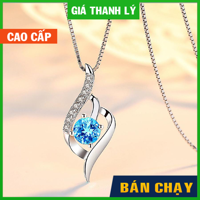 Dây chuyền bạc nữ - Vòng cổ nữ đính đá Pha Lê Xanh
