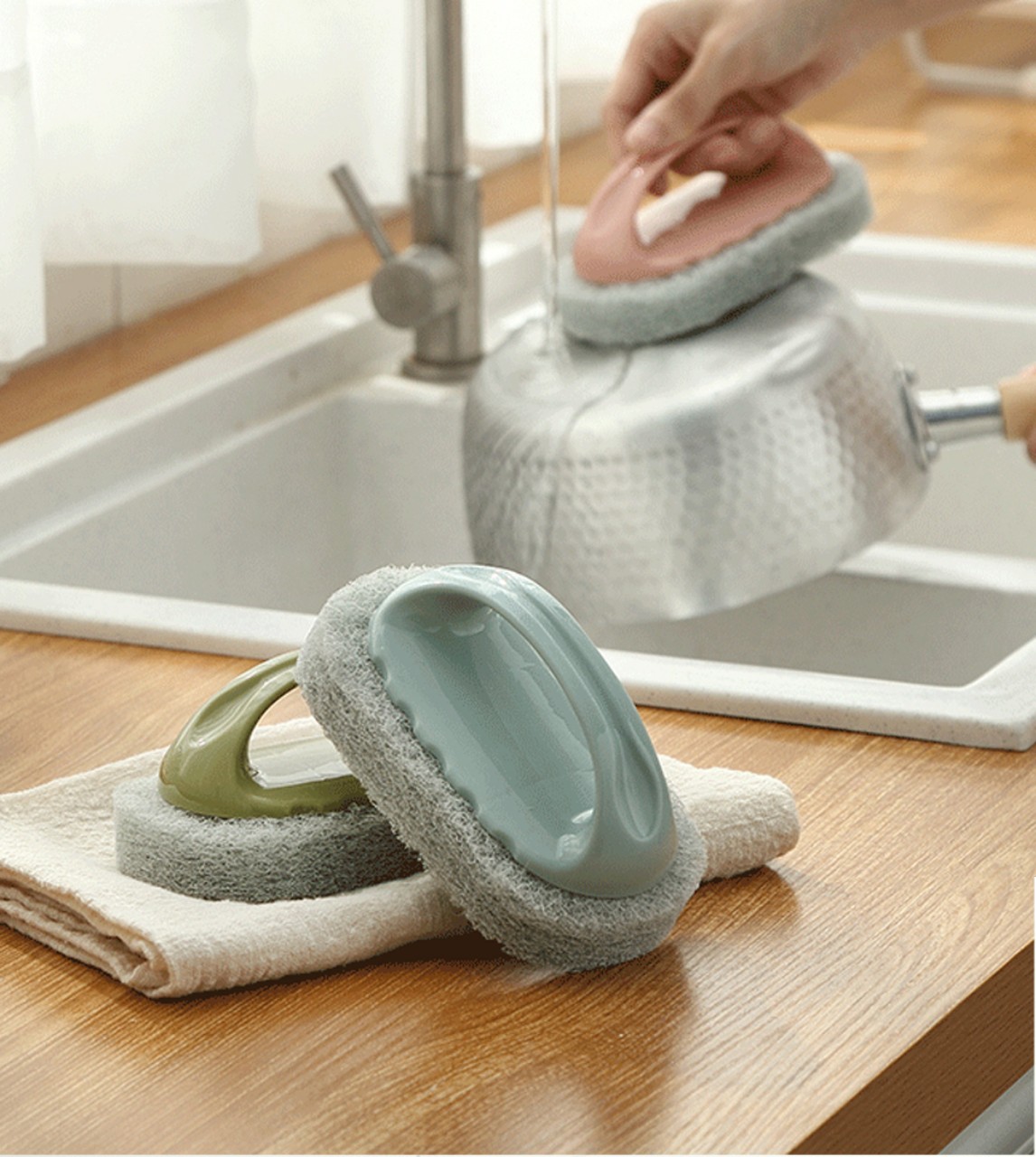 Bàn chải nhám chà xoong nồi, bàn chải nhám oval rủa chén, chà sàn đa năng