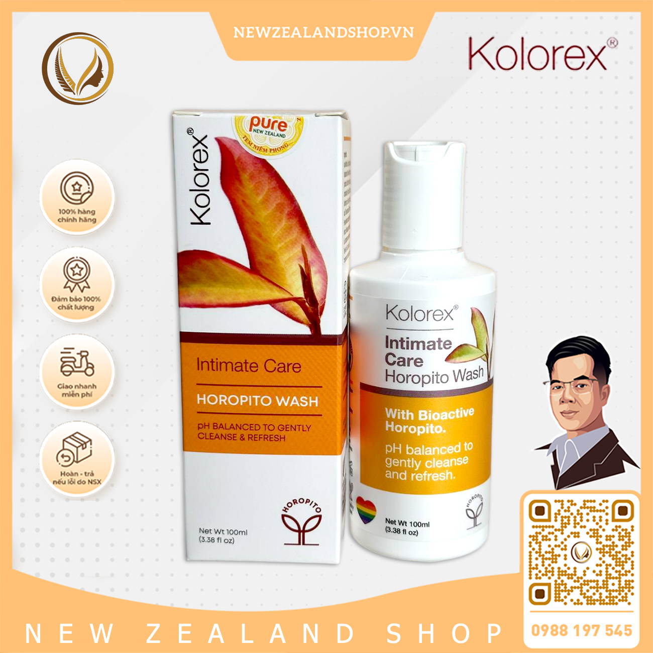 Dung dịch vệ sinh vùng kín, nước rửa phụ khoa Kolorex Intimate Care Horopito Wash 100ml