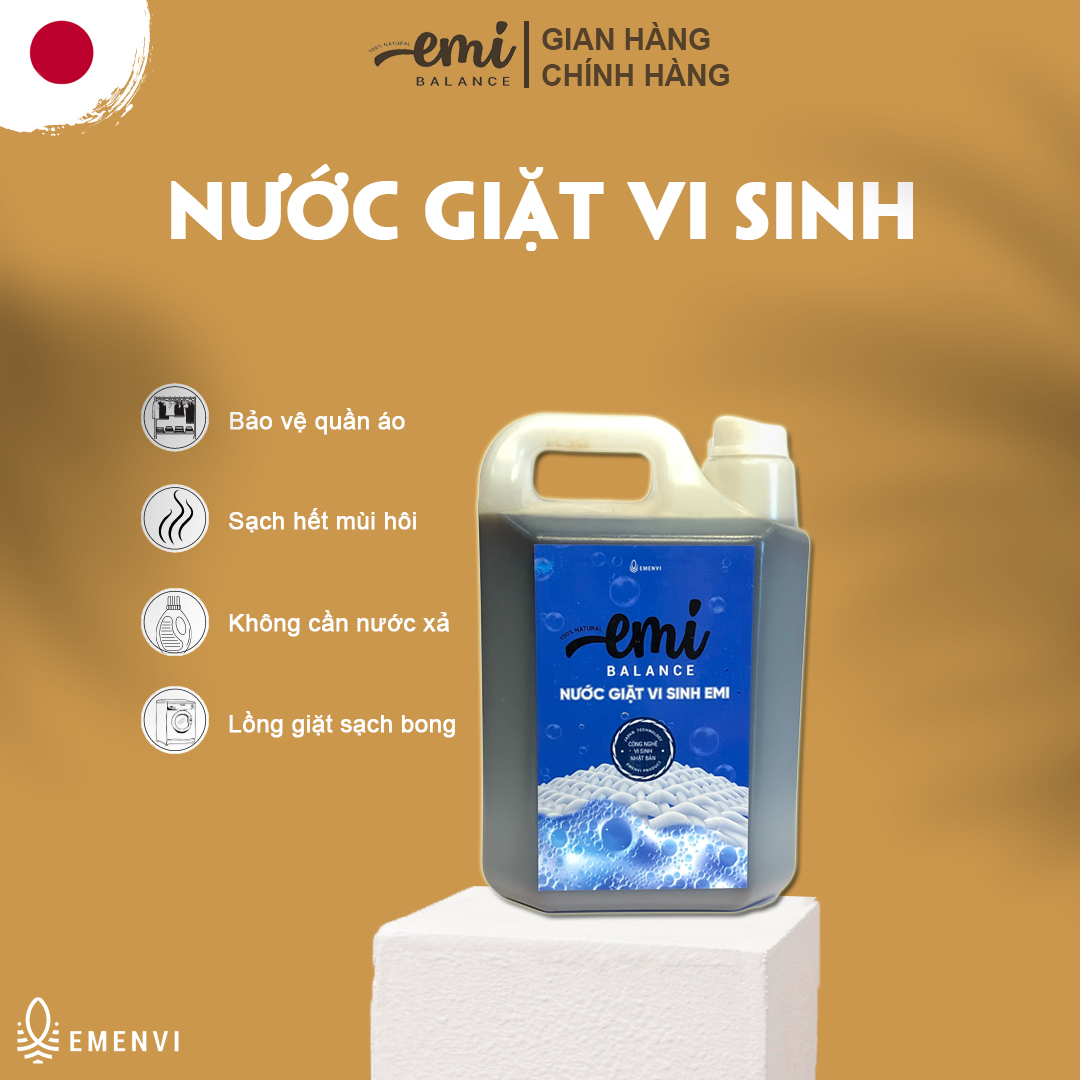 Nước giặt vi sinh  không cần nước xả Emi Balance giặt quần áo , đồ lót an toàn cho bé diệt  khử mùi hôi 5L