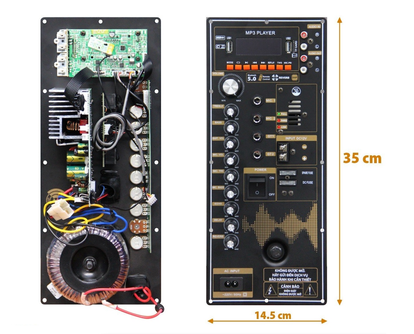 Bo Mạch Loa Kéo Nguồn Xuyến có Reverb DSP20 đánh Bass 4 tấc đôi 5 Tấc đơn kích thước 14.5 35