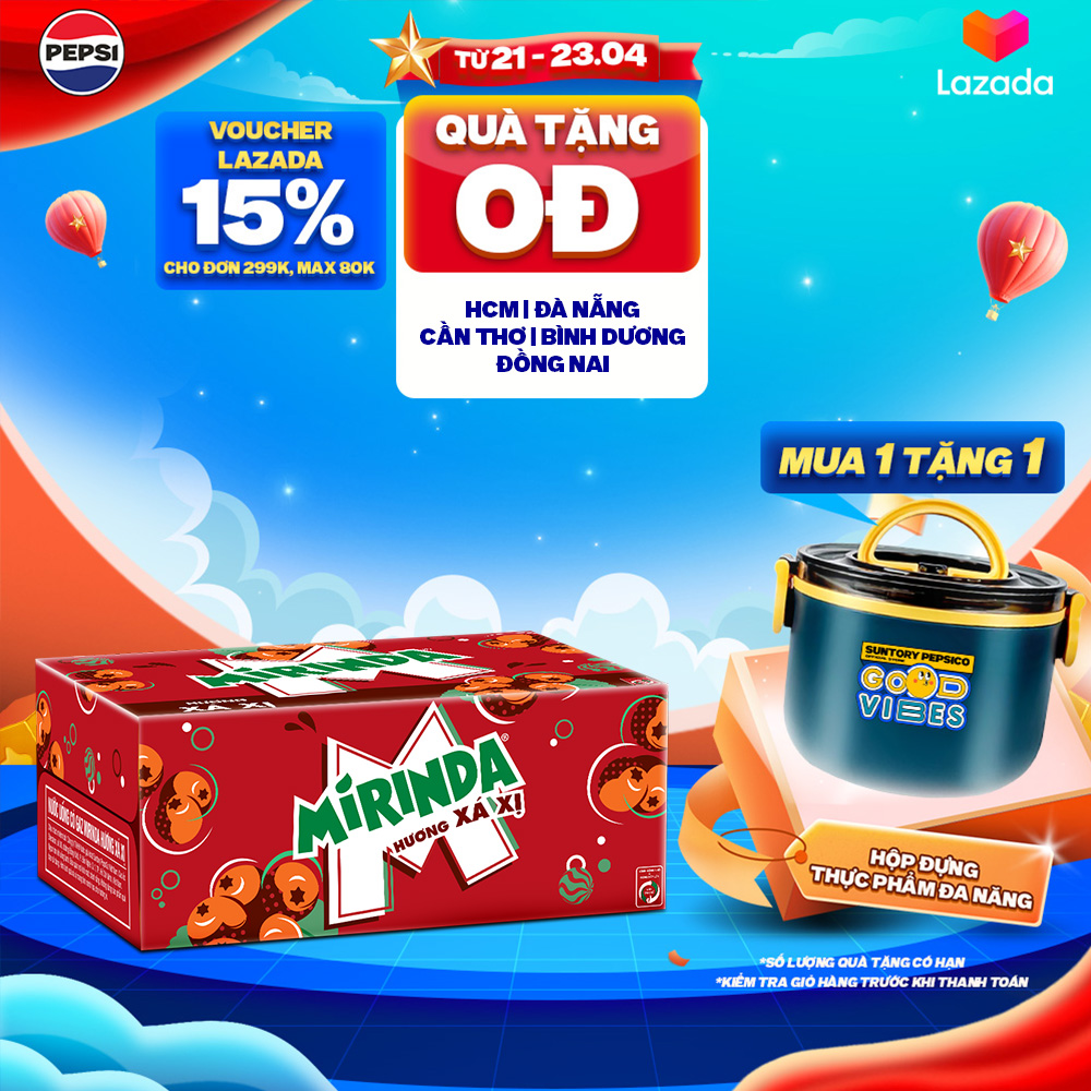 Thùng 24 Lon Nước Ngọt Có Gaz Mirinda Xá Xị (320ml/lon)