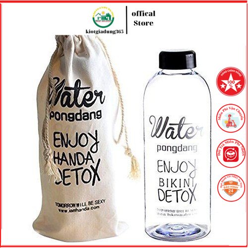 Bình nước Detox kèm túi 1000ml - Bình nước detox 1000ml, bình nước thể thao, bình nước nhựa trong suốt 1 lít có túi