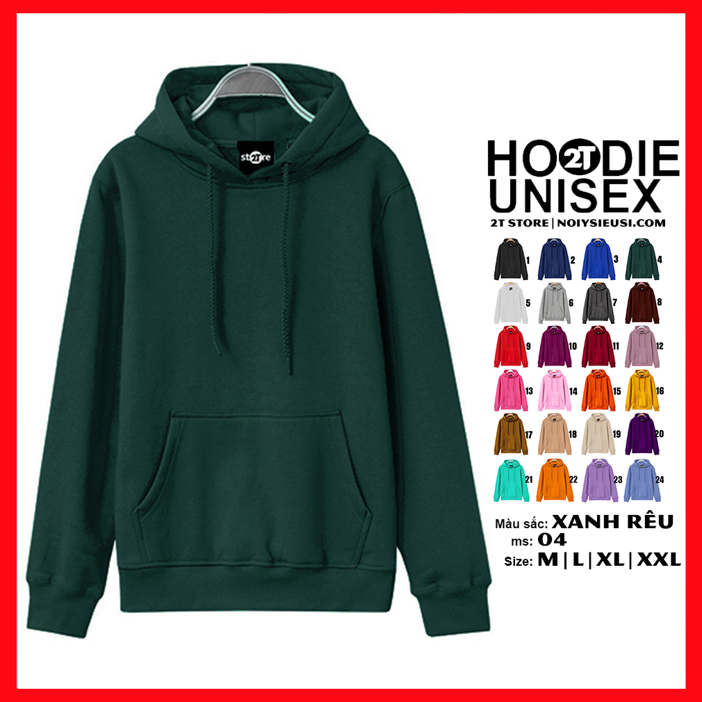 [4.4 HOÀN TIỀN 15%][HCM]Áo Khoác Nỉ Bông Hoodie Trơn Unisex 2T Store - Nón May Đắp 2 Lớp - Xỏ Ngón Cái (Xanh Rêu)