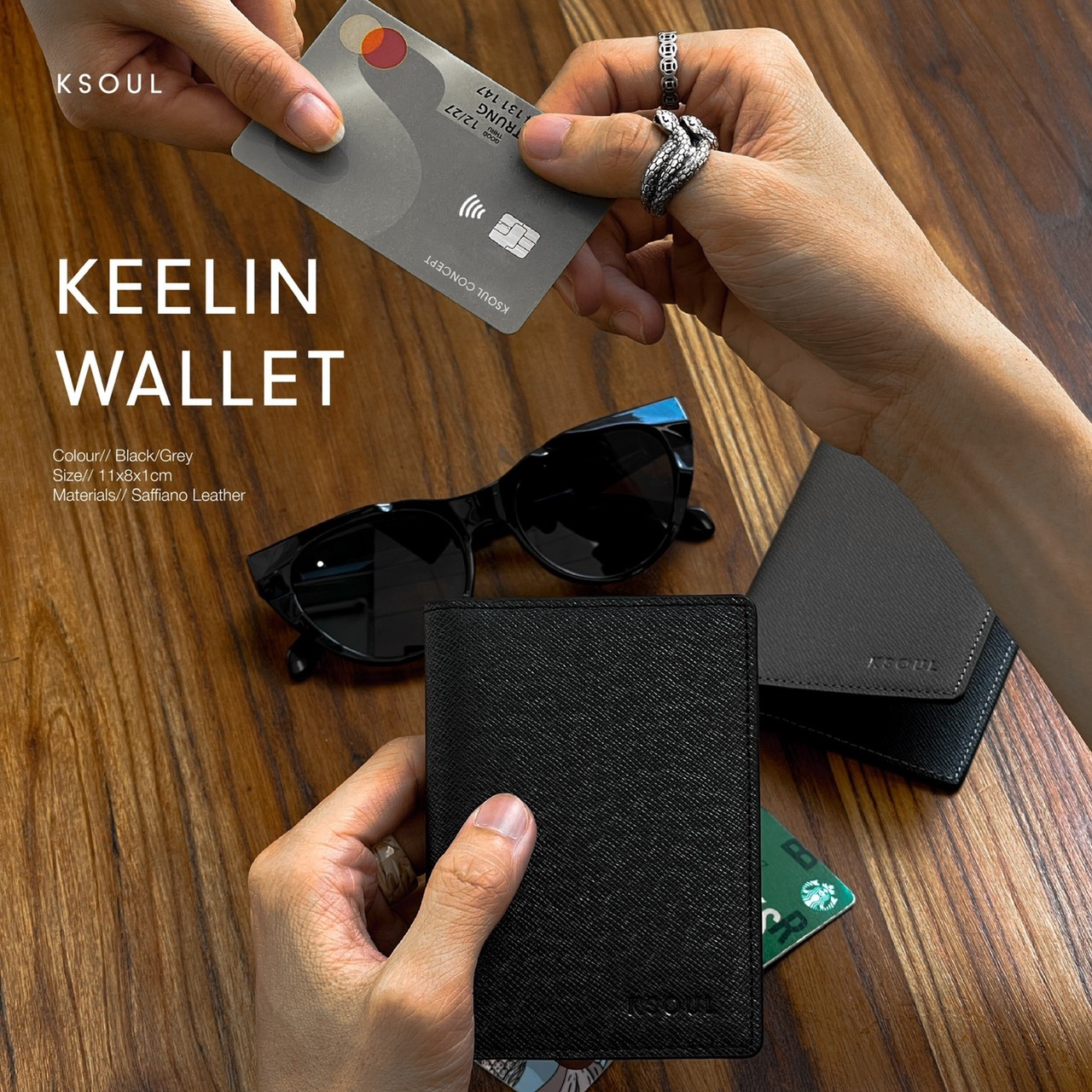 Ksoul ví cầm tay keelin wallet da saffiano