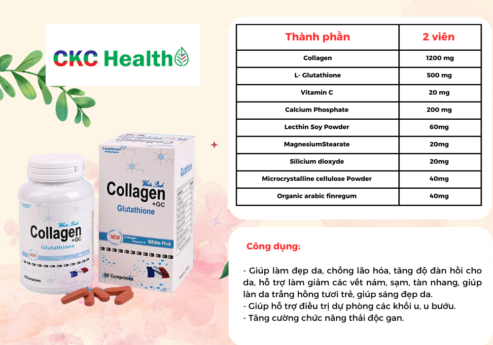 Combo 2h - Viên uống giảm sạm, nám COLLAGEN GC Glutathion (Nhập Pháp) - Lọ 60 Viên