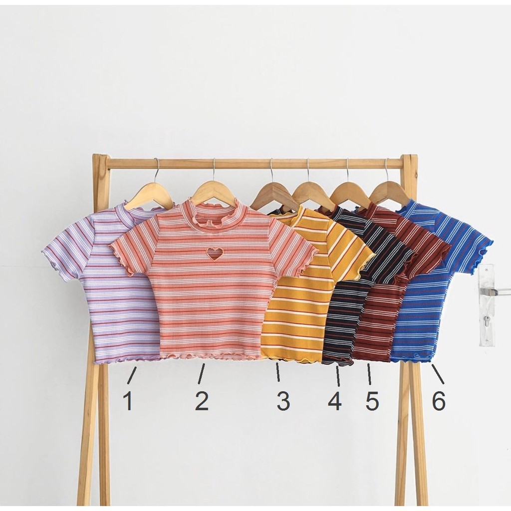 [HCM][HÌNH THẬT ÁO THUN CROPTOP ÔM BODY SỌC NGANG KHOÉT TIM 36