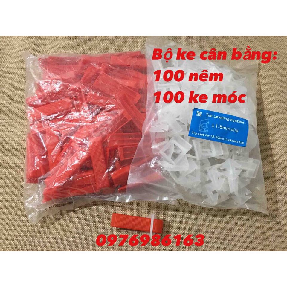 Bộ ke cân bằng ốp lát gạch gồm 100 ke nêm cài đỏ 100 ke móc trắng