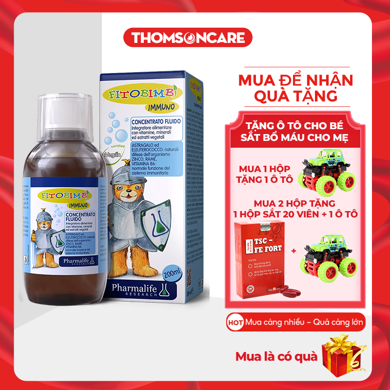 Immuno Bimbi - tăng sức đề kháng cho bé, có tem tích điểm tặng quà, của Fitobimbi - nhập khẩu từ Ý, chai siro uống 200ml, tăng miễn dịch cho trẻ