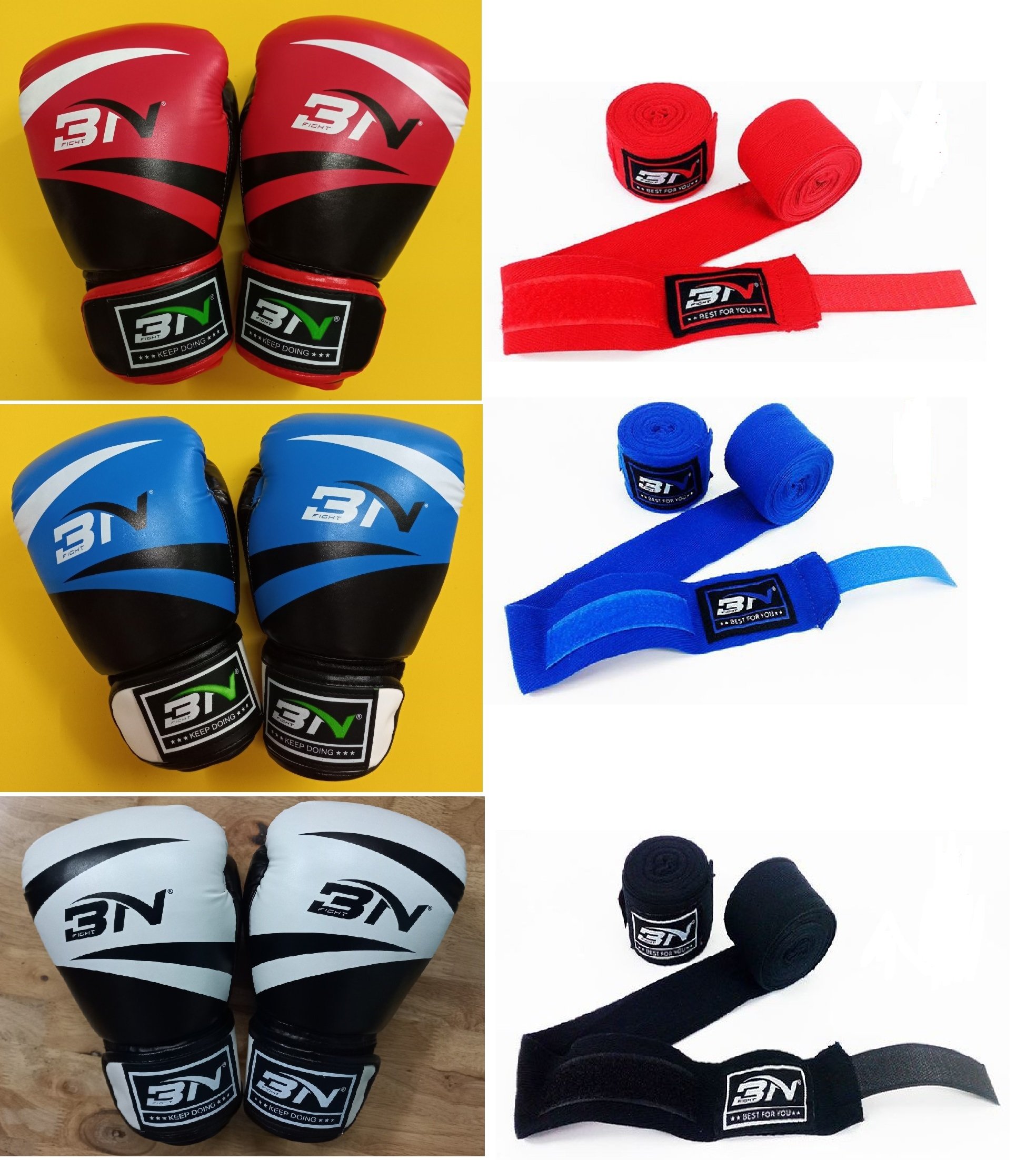 Combo tiết kiệm găng boxing bn - vn và băng quấn tay bn