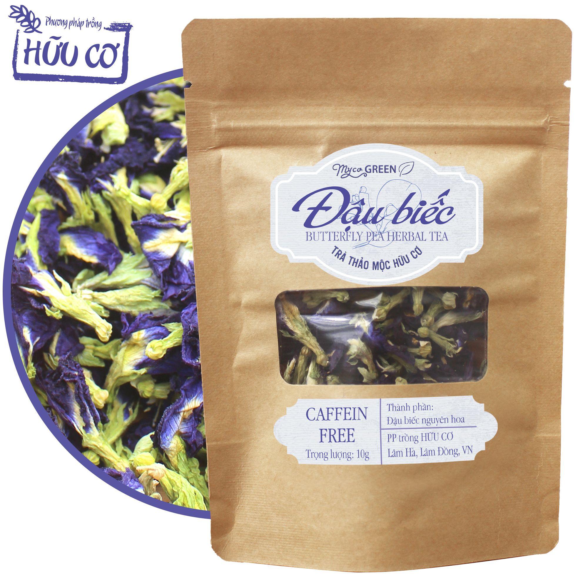Mycogreen, trà thảo mộc hoa đậu biếc, pp trồng hữu cơ