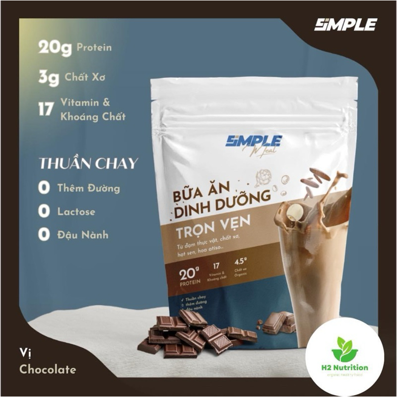 Simple Meal Bột Uống Thay Thế Bữa Ăn Vị Chocolate 20g Protein/1 Serving (Vegan&amp;Organic)