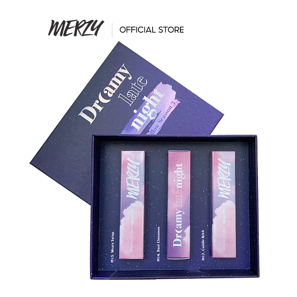Set 3 son kem lì mịn mượt, lâu trôi merzy dreamy late night mellow tint set