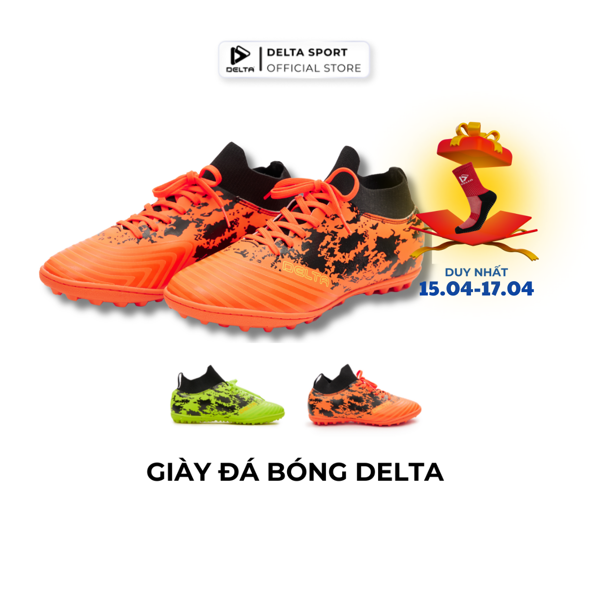 DELTA Giày Đá Bóng Nam FLASH Cổ Cao Bo Chun Vải Lót Dệt Êm Nhẹ, Ôm Chân Chơi Sân Cỏ Nhân Tạo FB003M0