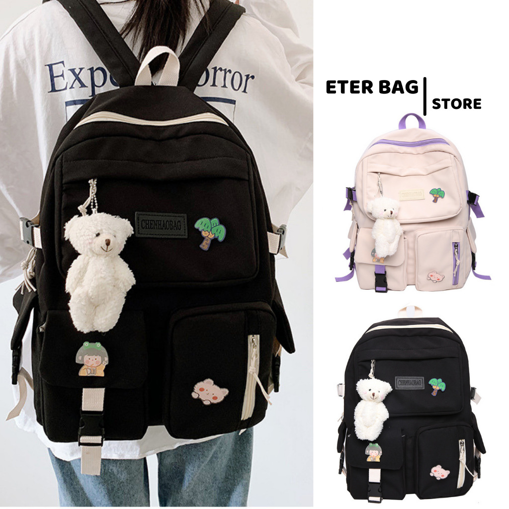 Balo Ulzzang Hàn Quốc balo đi học cặp sách nam nữ thời trang nữ basic cặp chống nước ETER BAG BL05