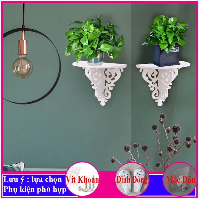 Kệ treo tường trang trí không cần khoan, chất liệu gỗ Pitech cao cấp màu trắng