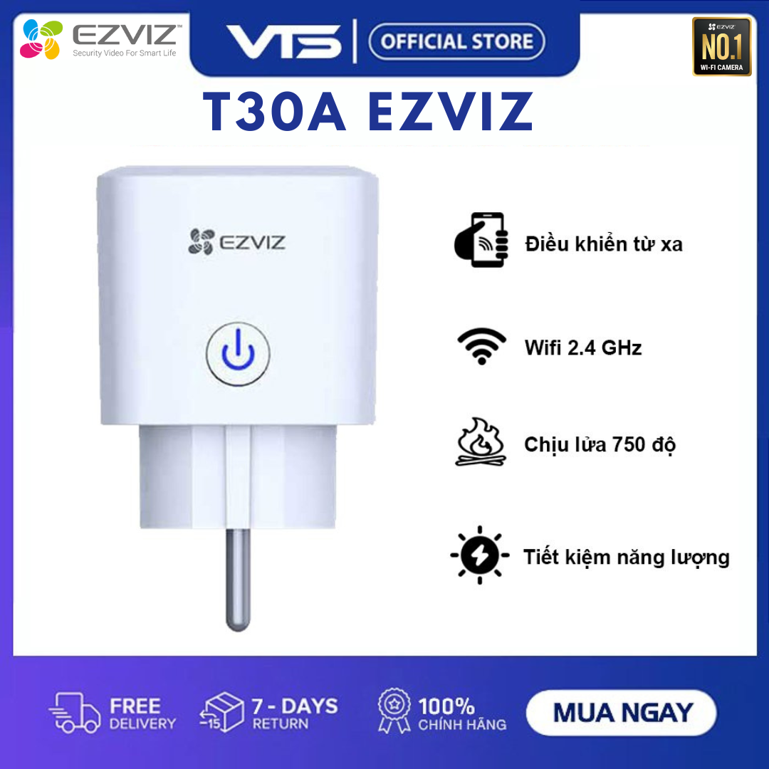 [NPP CHÍNH HÃNG] Ổ Cắm Thông Minh EZVIZ T30A - Cài Đặt Hẹn Giờ An Toàn, Chống Cháy Nổ, CS-T30-10A-EU Điều Khiển Từ Xa - VTS Smart Home