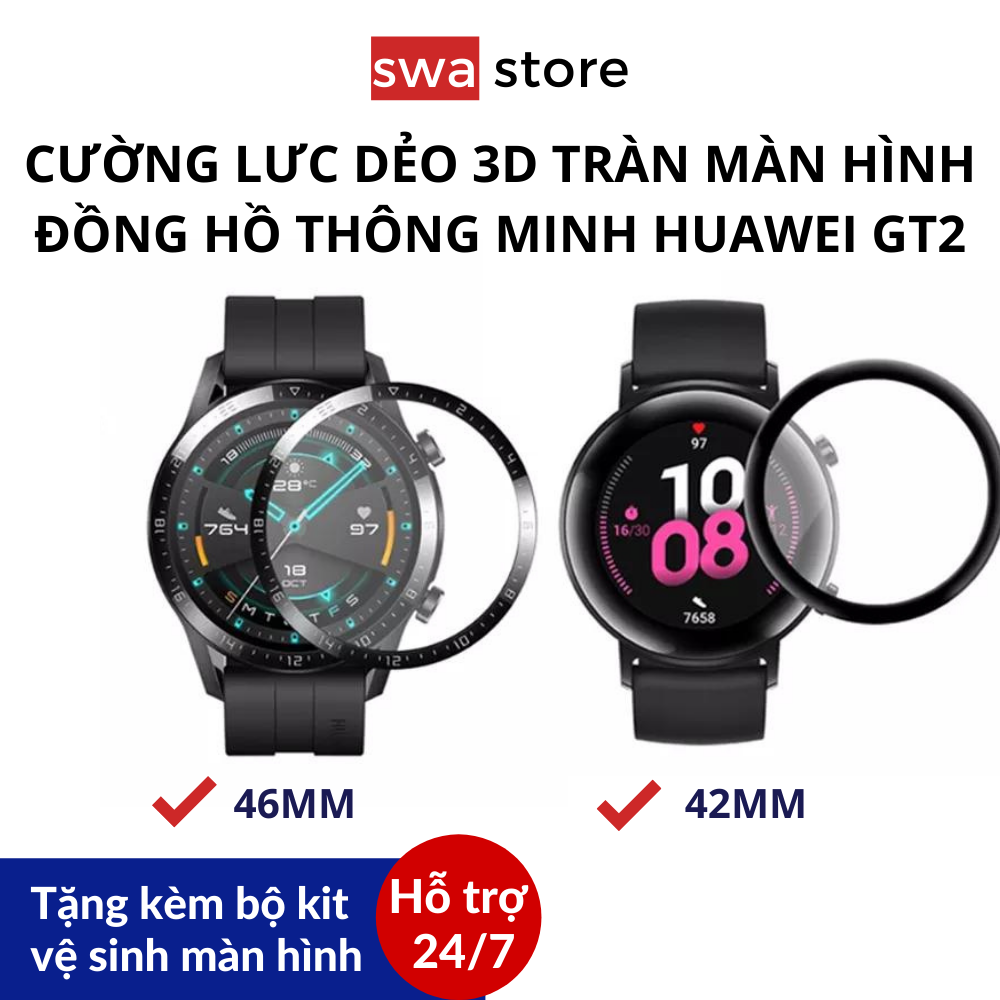 Cường lực màn hình đồng hồ thông minh 3D Huawei Watch GT2 loại dẻo 6H full màn hình cả 2 bản 42mm và 46mm [Tặng kit vệ sinh màn hình] SWASTORE