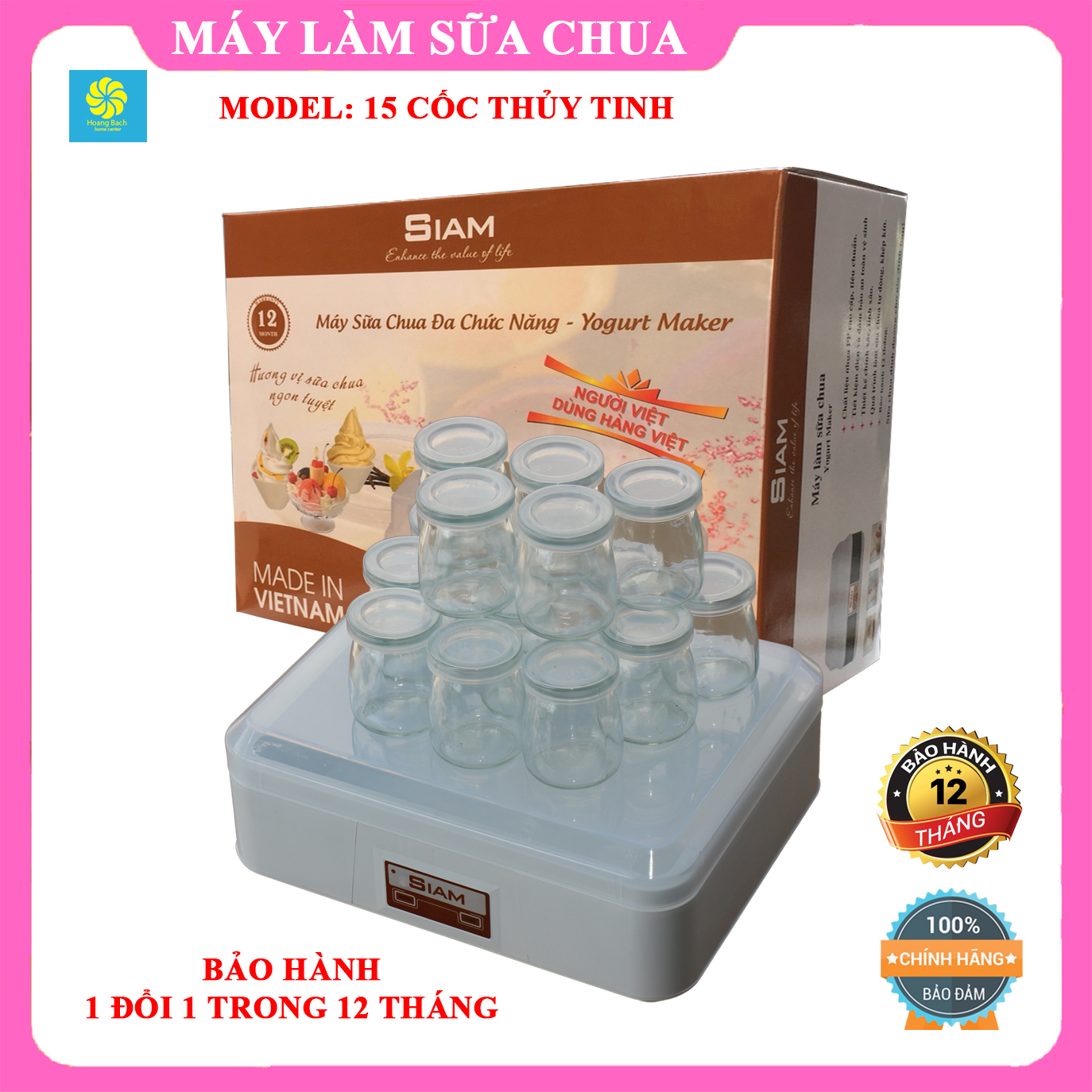 Máy làm sữa chua SIAM loại 15 cốc thủy tinh, máy ủ sữa chua, nồi ủ sữa chua tự động tại nhà.