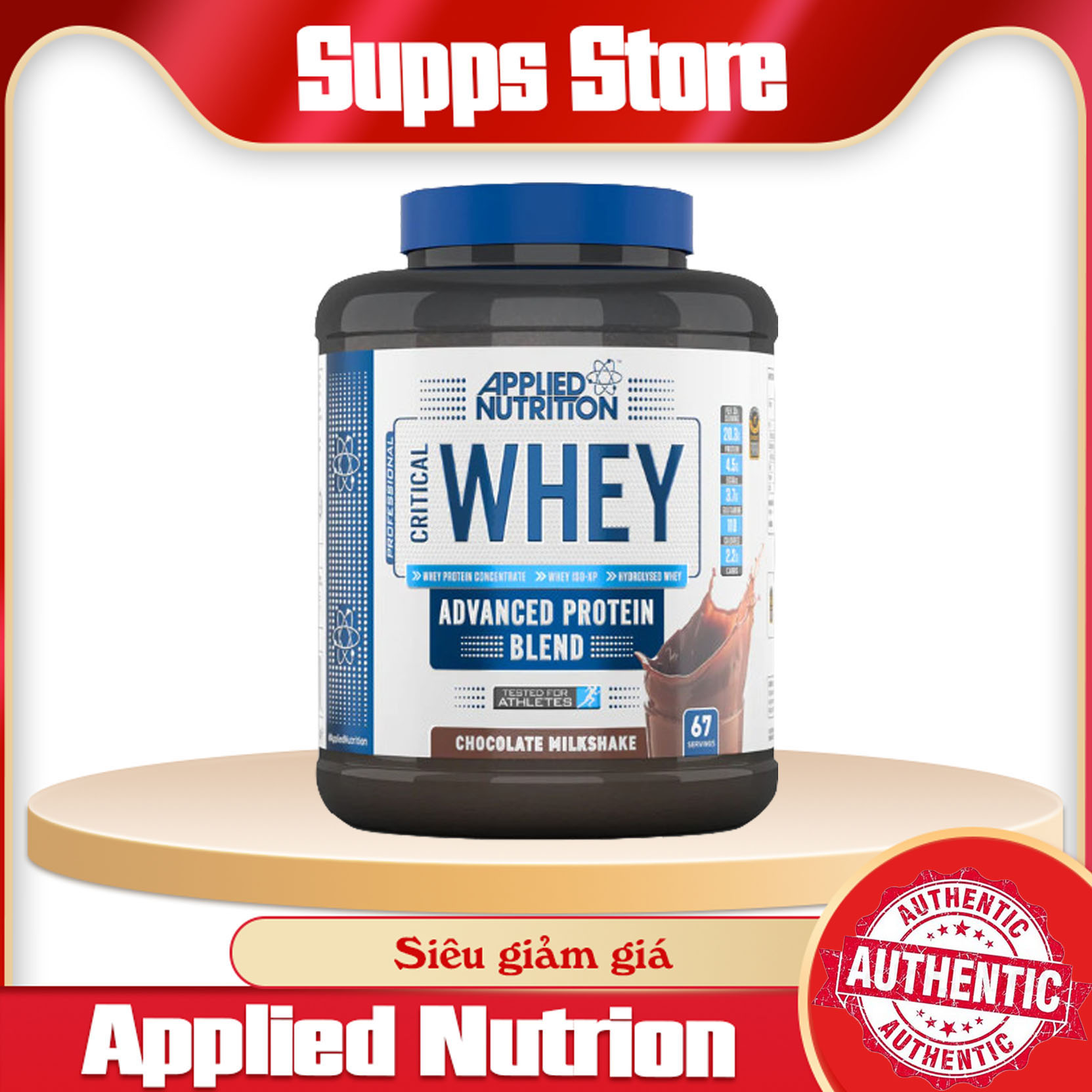Critical Whey Applied Nutrition 67 lần dùng vị Chocolate - Whey Tăng Cơ Nuôi Cơ Phục Hồi Cơ Bắp