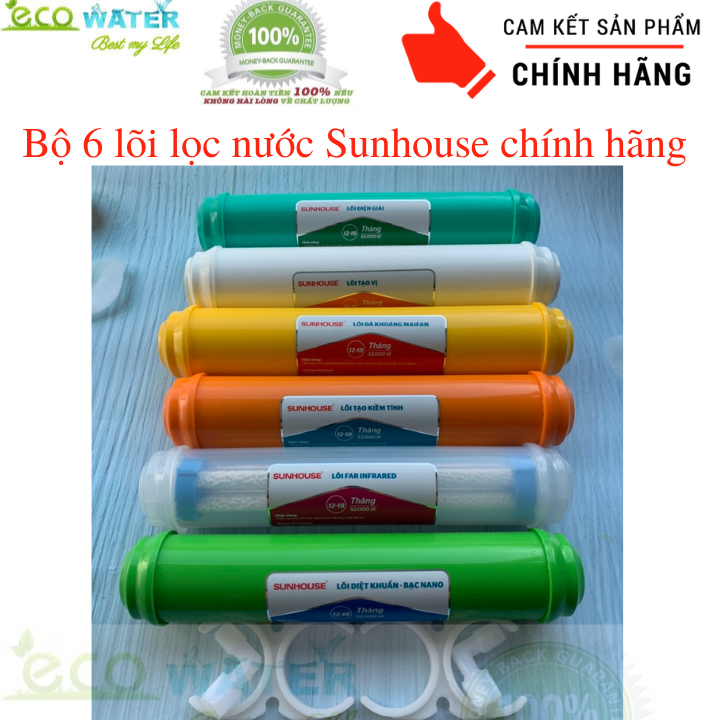Bộ lõi lọc nước tạo khoáng 5 6 7 8 9 10 Sunhouse chính hãng - Tạng kèm 11 cút góc nối lõi - 10 càng nối lõi - 1 cút chữ T chia nước sử dụng ở lõi số 5 - Ecosh0025
