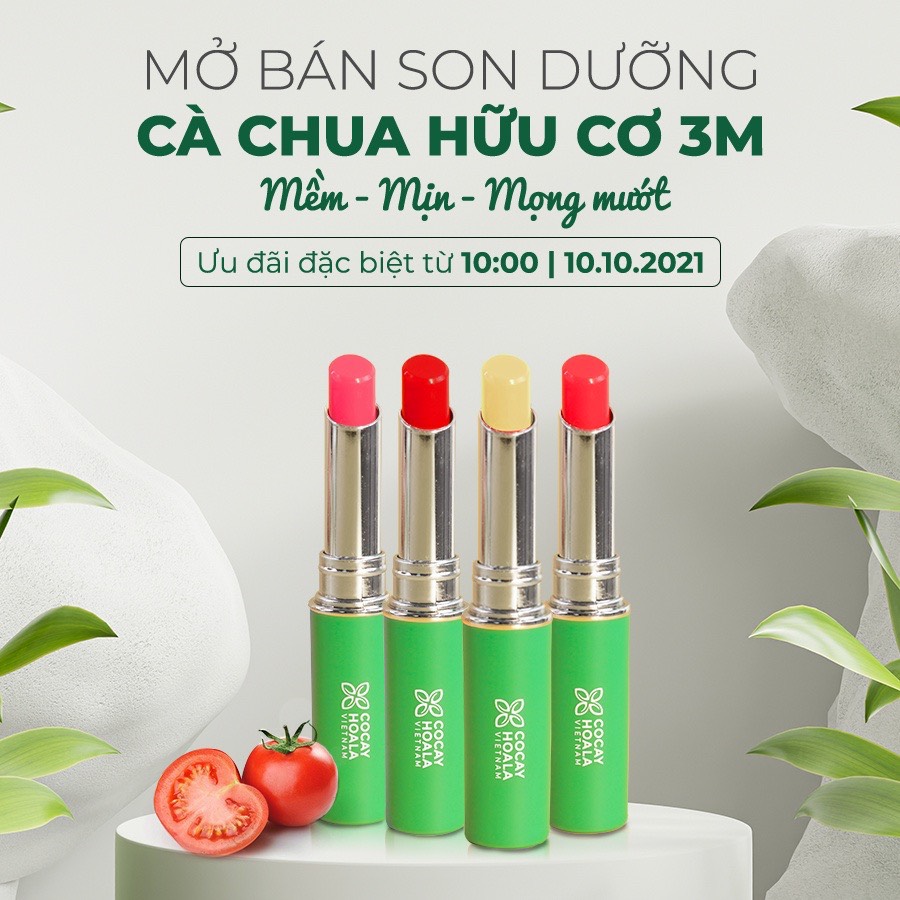 Son dưỡng hữu cơ cà chua 3m - cỏ cây hoa lá - mềm, mịn, mọng mướt