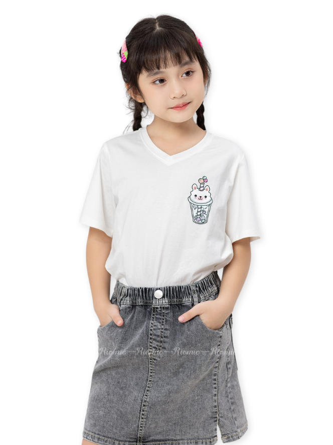 Chân Váy Jean Jennie Bé Gái Riomio Vải Cotton Co Giãn Nhẹ Thiết Kế Xẻ Nhỏ Kèm Quần Chip Size 5/6–10/11 RO683
