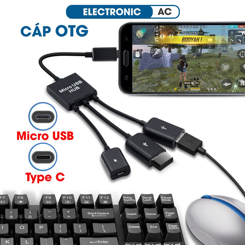 Cáp OTG Cổng chuyển đổi Type C sang USB 3.1 | Cáp OTG Type C / Micro USB kết nối điện thoại với bàn phím chuột chơi game