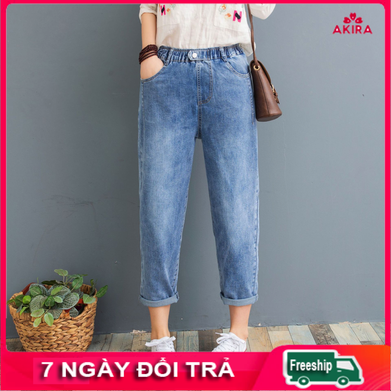 Quần jean nữ bagy lửng lưng thun màu trơn bigsize từ 45 đến 85kg Akira Store