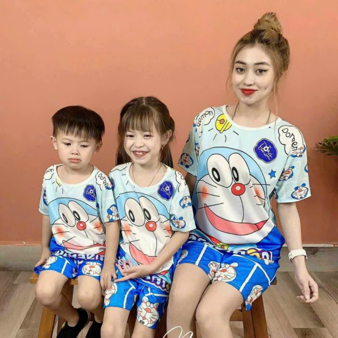 (6-70kg) Đồ bộ mẹ và bé MÃ 34, vải thun mền mịn, thấm hút mồ hôi, in 3D sắc nét