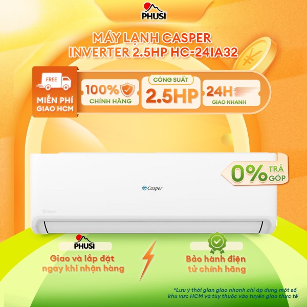 [Trả góp 0% -Hỗ trợ lắp đặt HCM] Máy lạnh Casper inverter 2.5HP HC-24IA32 - Hàng chính hãng - Kích hoạt bảo hành điện tử