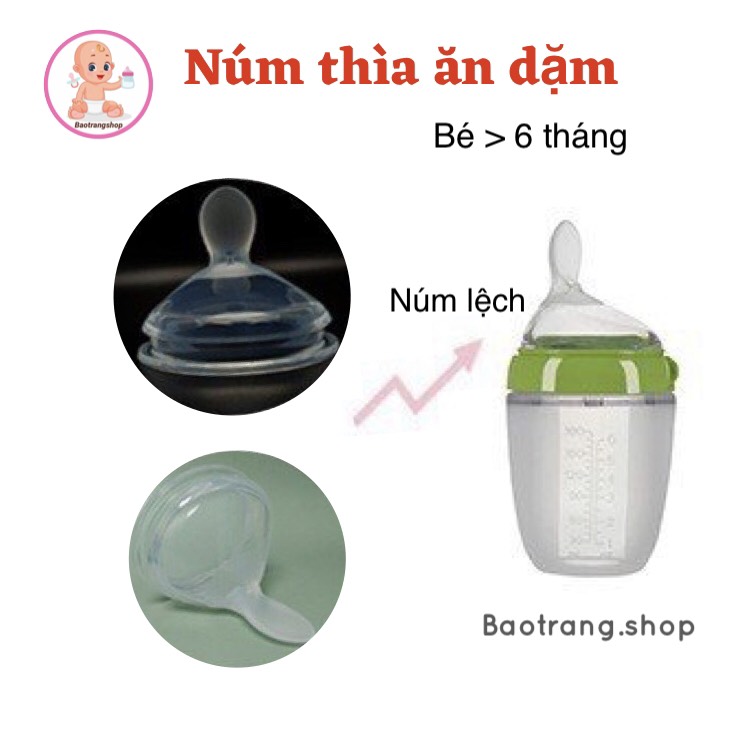 Núm thìa ăn dặm bình sữa Como silicon, núm lệch mới