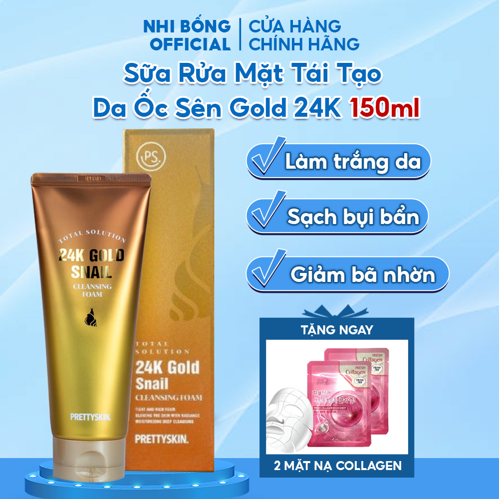 Sữa rửa mặt tái tạo da ốc sên gold 24k pretty skin hàn quốc 150ml giúp giảm bã nhờn sạch bụi bẩn & làm trắng da