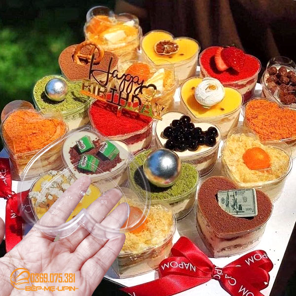 Set 10 Hộp nhựa tim hộp hình trái tim đựng bánh mousse rau câu