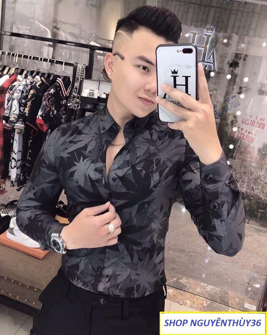 [HCM]áo sơ mi nam dài tay ( in họa tiết chiếc lá mùa thu xứ sở kim chi )