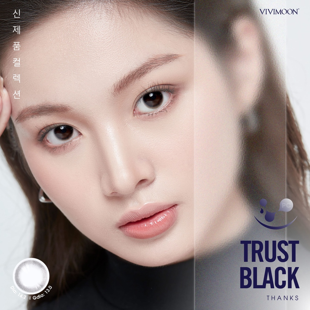 Lens Khóa Ẩm cận màu đen tự nhiên 6 tháng Trust Black kính áp tròng VIVIMOON